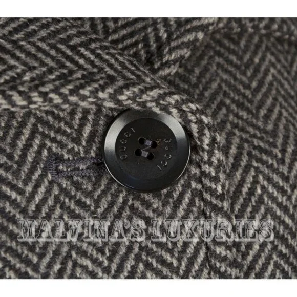 GUCCI COAT GREY WOOL HERRINGBONE DOUBLE BREASTED LONG JACKET IT42/ US6